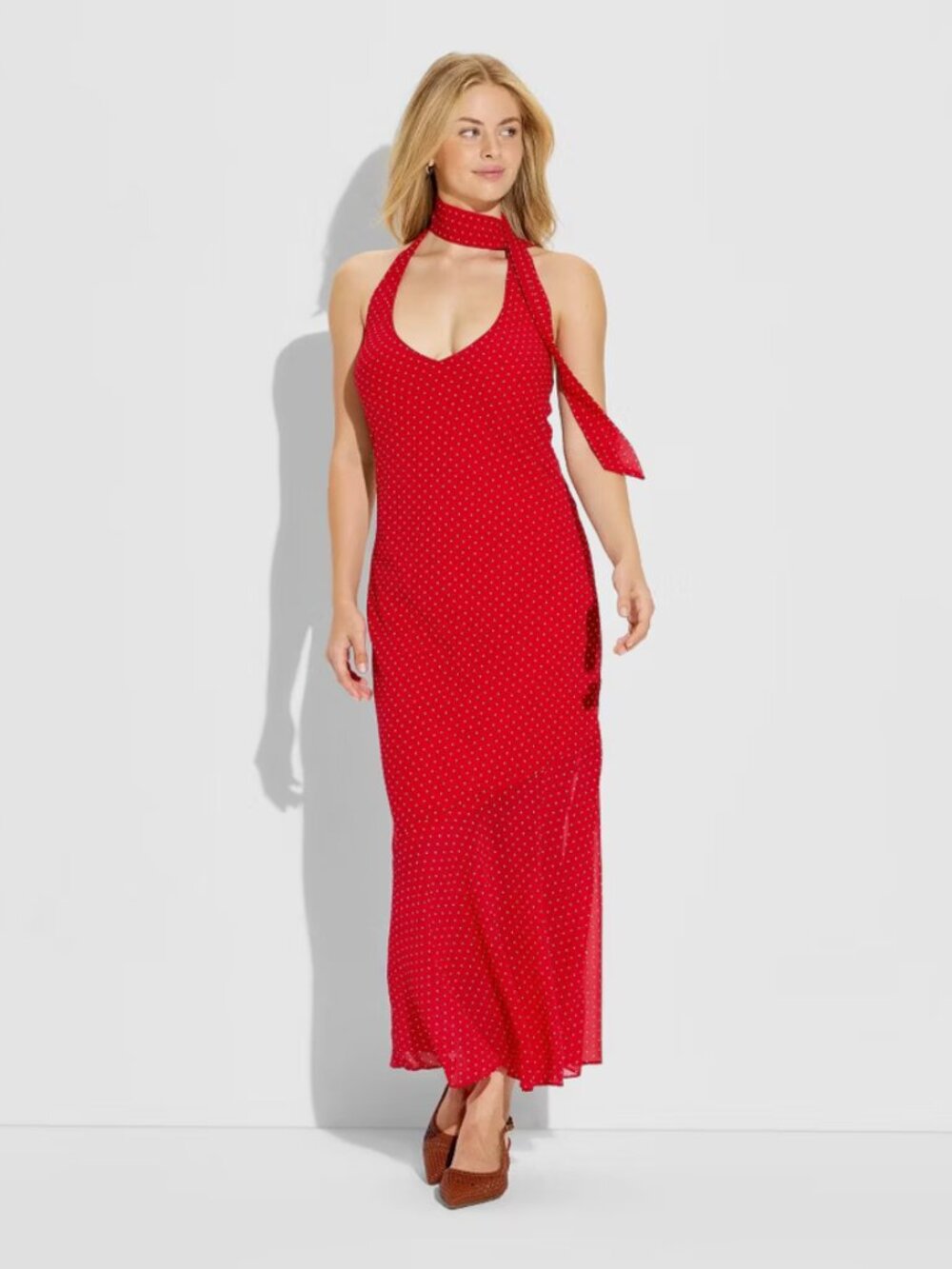 Women's Halter Scarf Maxi Dress - Wild Fable Red Polka Dots L